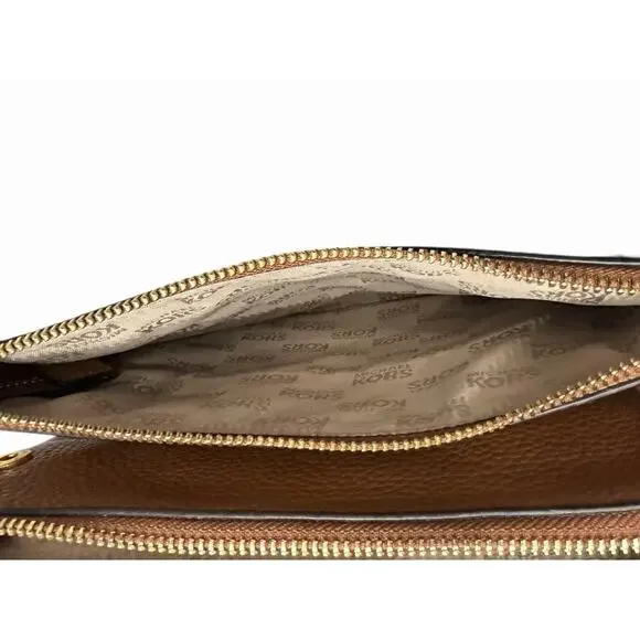 Michael Kors Fulton Double Zip Crossbody Pebble Leather Brown W/ Gold Hardware - Picture 5 of 12